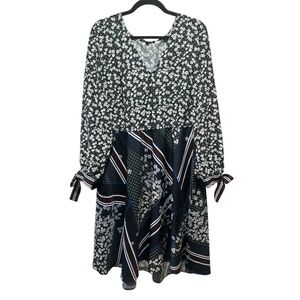 Eloquii Green Navy White Mixed Media Floral Stripe Dress NWOT Size 16